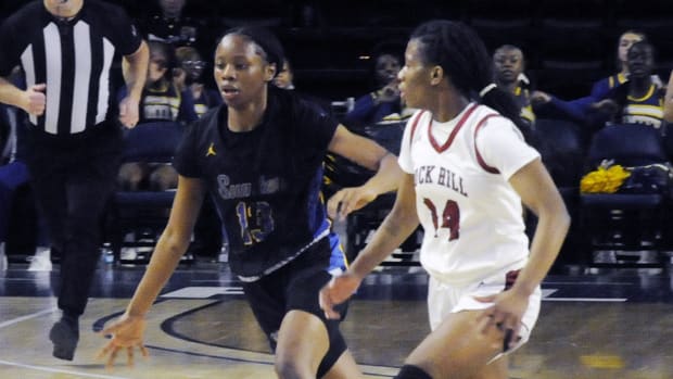 Sumter eighth grader Araina Ross (13) looks to make a play during the 2024 SCHSL Class 5-A Girls Basketball State Championship Game (3/1/2024)